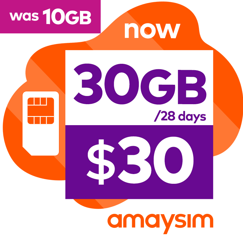 Image of amaysim Prepaid 30GB Data + Unlimited Standard Talk & Text.