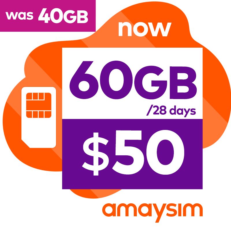 Image of amaysim Prepaid 60GB Data + Unlimited Standard Talk & Text.